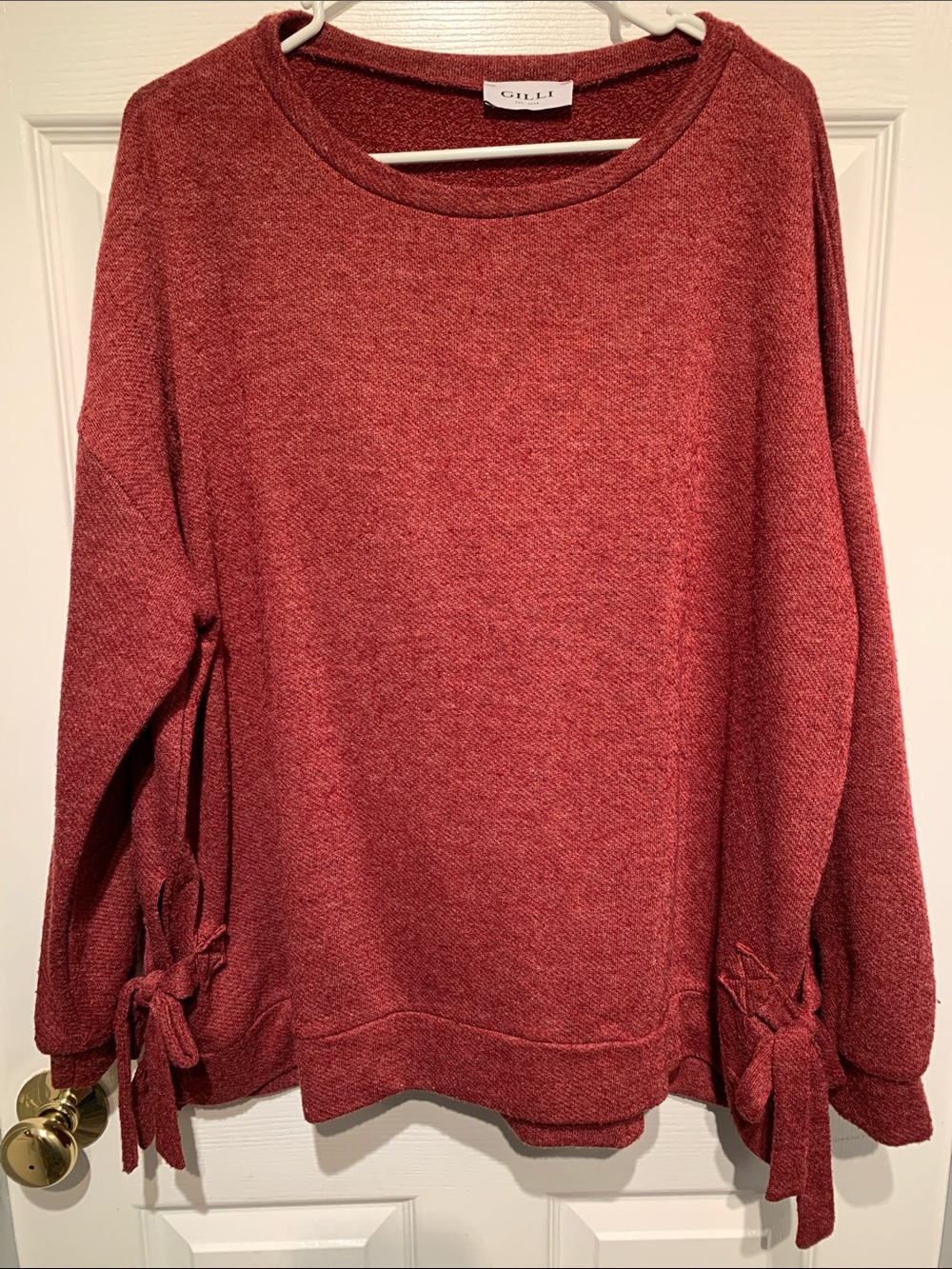 Gilli Red Crewneck Sweater with Side Tie and long cuffed Sleeves